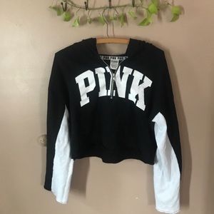 Black & white cropped half zip hoodie vs pink